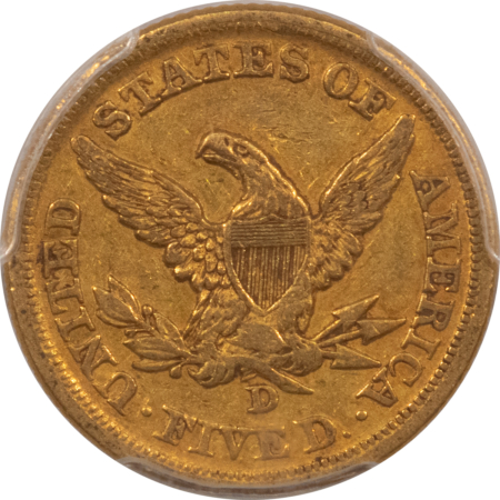 $5 1853-D $5 LIBERTY GOLD HALF EAGLE, LG D – PCGS XF-45, SUPER ORIGINAL, PQ, CAC!