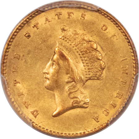 $1 1855 TYPE 2 $1 GOLD DOLLAR – PCGS MS-61, FRESH! A TRUE ORIGINAL UNC!