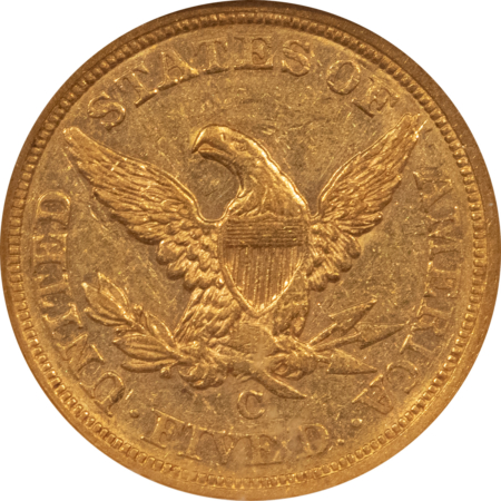$5 1855-C $5 LIBERTY GOLD HALF EAGLE – NGC AU-58, LUSTROUS & WELL-STRUCK!