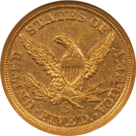 $5 1856-D $5 LIBERTY GOLD HALF EAGLE – NGC AU-58, RARE! DAHLONEGA!