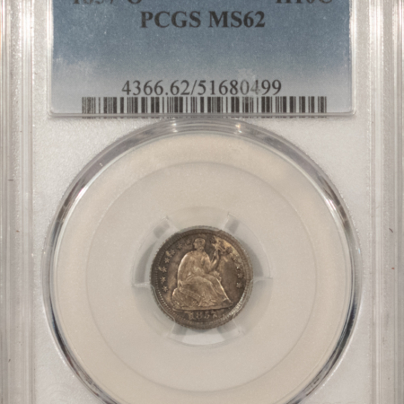 Half Dimes 1857-O SEATED LIBERTY HALF DIME – PCGS MS-62, 63+ QUALITY! PREMIUM QUALITY+!