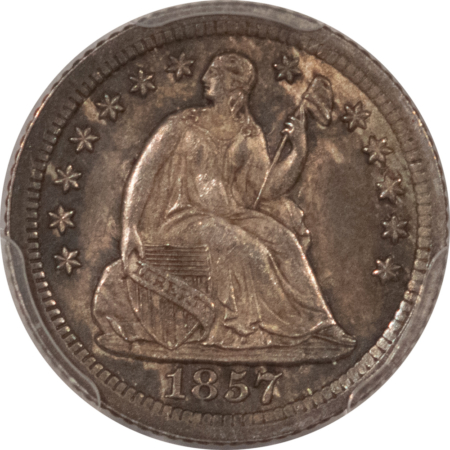 Half Dimes 1857-O SEATED LIBERTY HALF DIME – PCGS MS-62, 63+ QUALITY! PREMIUM QUALITY+!