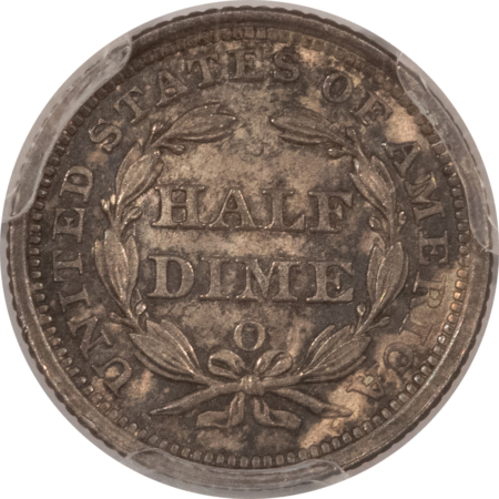 Half Dimes 1857-O SEATED LIBERTY HALF DIME – PCGS MS-62, 63+ QUALITY! PREMIUM QUALITY+!