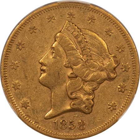 $20 1858 $20 LIBERTY GOLD DOUBLE EAGLE – CACG XF-40, SUPER ORIGINAL! CAC APPROVED!