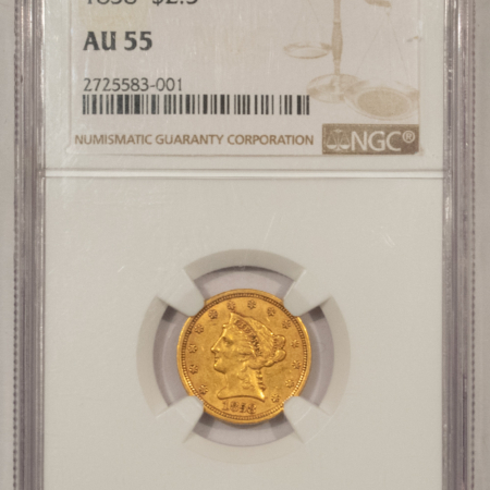 $2.50 1858 $2.50 LIBERTY GOLD QUARTER EAGLE – NGC AU-55 EARLY DATE! AFFORDABLE EXAMPLE