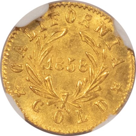 Exonumia 1858-DATED CAL ROUND TOKEN LIBERTY-WREATH – NGC MS-66, ULTRA GEM!