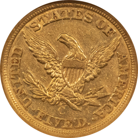 $5 1858-C $5 LIBERTY GOLD HALF EAGLE – NGC AU-55, WELL-STRUCK ATTRACTIVE CHARLOTTE!