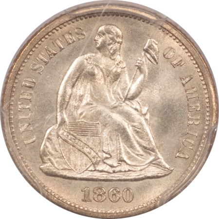 CAC Approved Coins 1860 SEATED LIBERTY DIME – PCGS MS-64, BLAZING! PREMIUM QUALITY & CAC APPROVED!