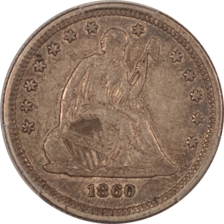 CAC Approved Coins 1860 SEATED LIBERTY QUARTER – PCGS XF-45 CAC & REALLY TOUGH, SUPER ORIGINAL, PQ!