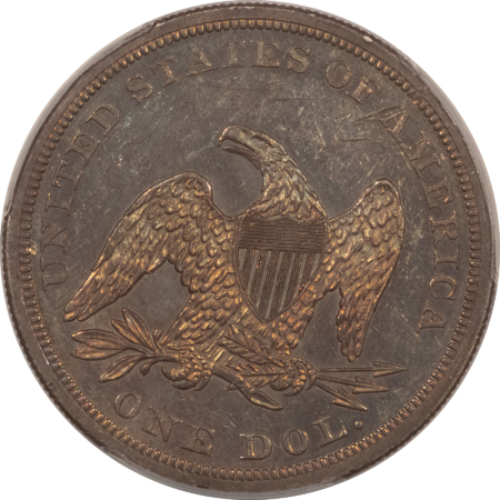 Dollars 1861 $1 SEATED LIBERTY DOLLAR – PCGS AU-58 RARE DATE! PL SURFACES, OBV IS A GEM!
