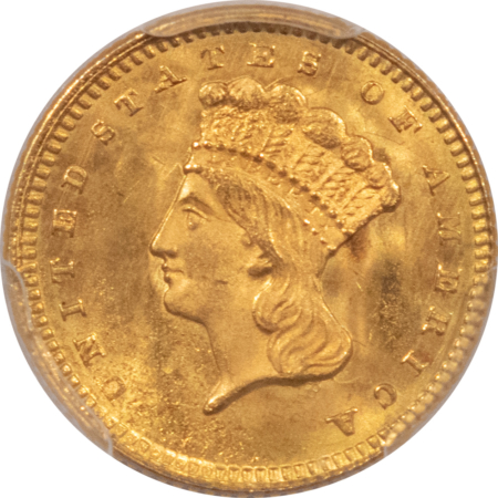 $1 1861 GOLD $1, TY III, PCGS MS-65; SPARKLING FROSTY GEM CIVIL WAR DATE!