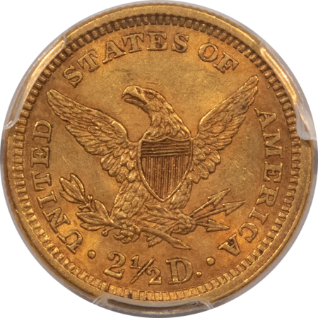$2.50 1861 $2.50 LIBERTY GOLD, NEW REVERSE, PCGS MS-61; ORIGINAL OLD ORANGE PATINA!