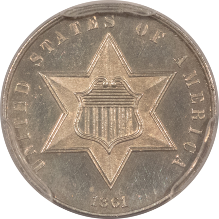 CAC Approved Coins 1861 PROOF THREE CENT SILVER – PCGS PR-62, RARE IN CAC! SUPER PREMIUM QUALITY!