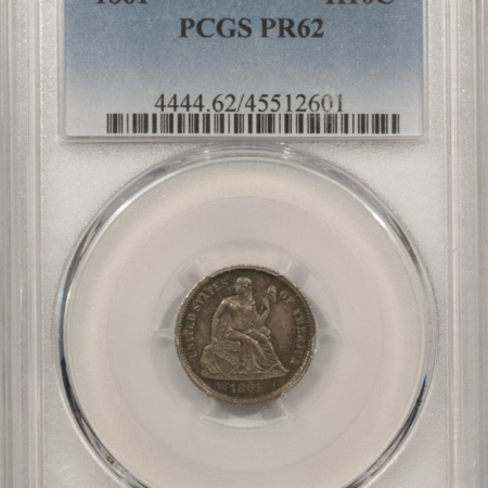 Dimes 1861 LIBERTY SEATED DIME, PCGS PR-62, ORIGINAL & APPROACHING CHOICE!