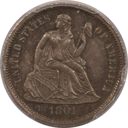 Dimes 1861 LIBERTY SEATED DIME, PCGS PR-62, ORIGINAL & APPROACHING CHOICE!
