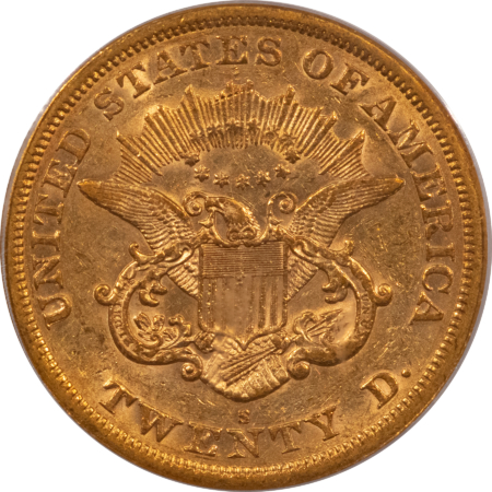 $20 1863-S TY 1 $20 LIBERTY GOLD DOUBLE EAGLE, PCGS AU-55 SUPER FRESH, CAC APPROVED