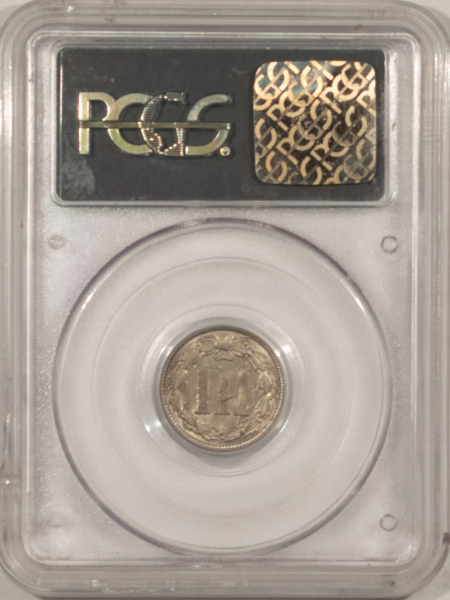 New Certified Coins 1865 THREE CENT NICKEL – PCGS MS-63, TWO PIECE RATTLER, PQ, TERMINAL REVERSE DIE