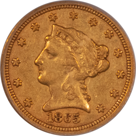 $2.50 1865-S $2.50 LIBERTY GOLD QUARTER EAGLE PCGS XF-40, BETTER CIVIL WAR DATE! NICE!