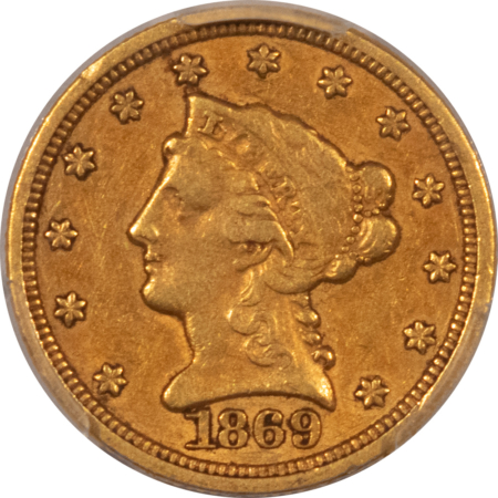 $2.50 1869-S $2.50 LIBERTY GOLD QUARTER EAGLE – PCGS XF-45, BETTER DATE, AFFORDABLE!