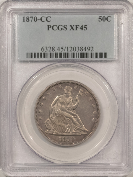 Half Dollars 1870-CC SEATED LIBERTY HALF DOLLAR – PCGS XF-45 PQ RARE DATE! FIRST CARSON CITY!
