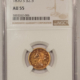 $2.50 1871 $2.50 LIBERTY GOLD QUARTER EAGLE – NGC AU-58, SCARCE DATE, MINTAGE 5320!
