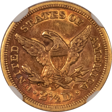 $2.50 1870-S $2.50 LIBERTY GOLD QUARTER EAGLE – NGC AU-55, BEAUTIFUL COLOR! SCARCE!