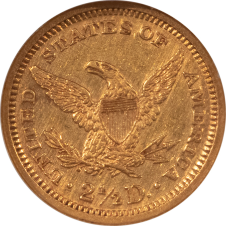 $2.50 1871 $2.50 LIBERTY GOLD QUARTER EAGLE – NGC AU-58, SCARCE DATE, MINTAGE 5320!