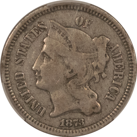 CAC Approved Coins 1873 THREE CENT NICKEL, CLOSED 3 – CACG VF-20, CAC APPROVED!