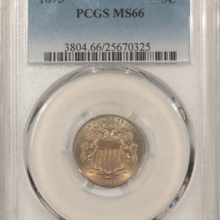 New Certified Coins 1875 SHIELD NICKEL – PCGS MS-66, RARE! POP 15 ONLY 5 HIGHER!