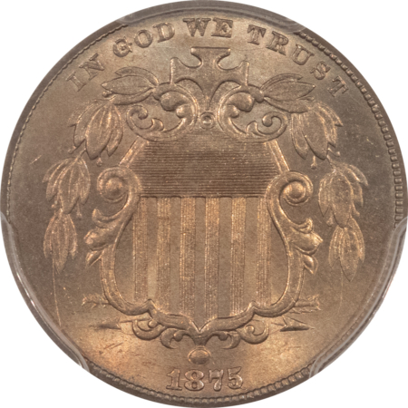 New Certified Coins 1875 SHIELD NICKEL – PCGS MS-66, RARE! POP 15 ONLY 5 HIGHER!