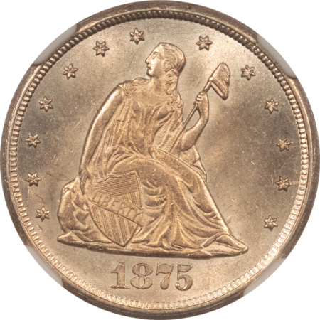 New Certified Coins 1875-CC TWENTY CENT PIECE – NGC MS-63, CHOICE, LUSTROUS! CARSON CITY!
