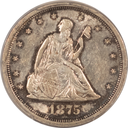 New Certified Coins 1875-S/S TWENTY CENT PIECE, MPD FS-302 – PCGS AU-58, FRESH & PREMIUM QUALITY!
