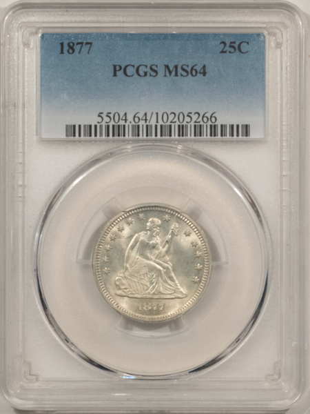 Liberty Seated Quarters 1877 LIBERTY SEATED QUARTER, PCGS MS-64, BLAST-WHITE & UNTONED!
