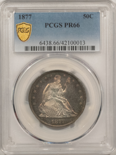 Half Dollars 1877 LIBERTY SEATED HALF DOLLAR, PCGS PR-66-LOVELY, ORIGINAL GEM-GORGEOUS!