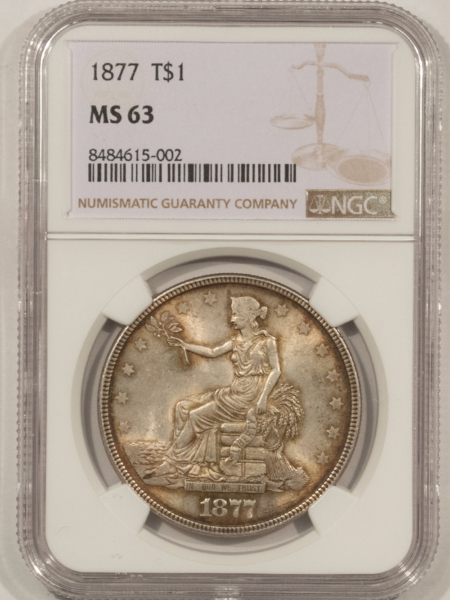 Dollars 1877 $1 TRADE DOLLAR – NGC MS-63, ORIGINAL FARM FRESH & CHOICE!