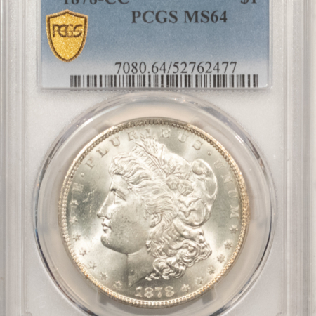 Dollars 1878-CC $1 MORGAN DOLLAR – PCGS MS-64, SNOW WHITE! CARSON CITY!