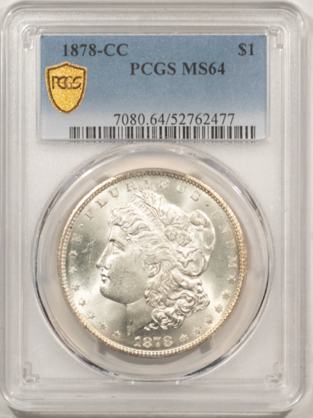 Dollars 1878-CC $1 MORGAN DOLLAR – PCGS MS-64, SNOW WHITE! CARSON CITY!