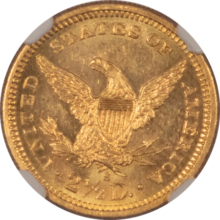 $2.50 1878-S $2.50 LIBERTY GOLD QUARTER EAGLE – NGC MS-62, SCARCE BUT AFFORDABLE!