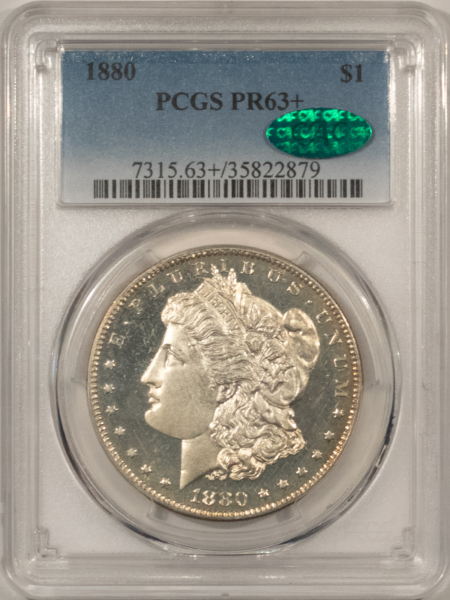 CAC Approved Coins 1880 $1 PROOF MORGAN DOLLAR – PCGS PR-63+ CAC, INCREDIBLE QUALITY & CONTRAST, PQ
