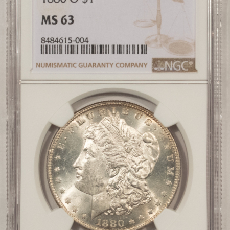 Dollars 1880-O $1 MORGAN DOLLAR – NGC MS-63, BLAST WHITE & CHOICE!