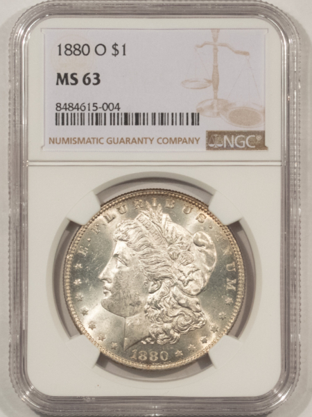 Dollars 1880-O $1 MORGAN DOLLAR – NGC MS-63, BLAST WHITE & CHOICE!