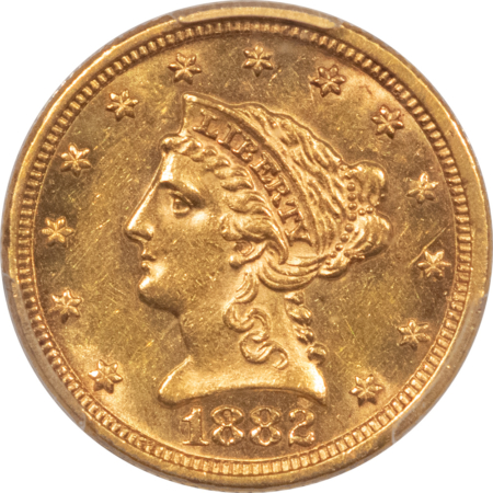 $2.50 1882 $2.50 LIBERTY GOLD QUARTER EAGLE – PCGS AU-58, MINTAGE 4000! RARE!