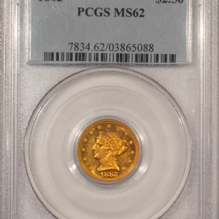 $2.50 1882 $2.50 LIBERTY GOLD QUARTER EAGLE – PCGS MS-62, SCARCE! MINTAGE ONLY 4000!