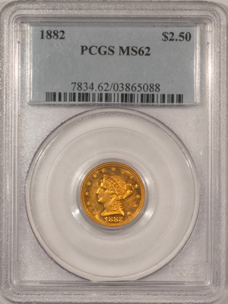 $2.50 1882 $2.50 LIBERTY GOLD QUARTER EAGLE – PCGS MS-62, SCARCE! MINTAGE ONLY 4000!