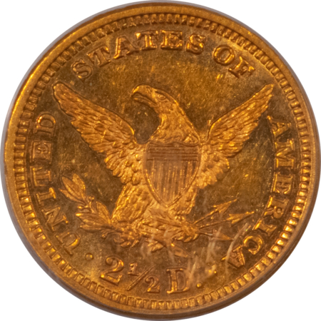$2.50 1882 $2.50 LIBERTY GOLD QUARTER EAGLE – PCGS MS-62, SCARCE! MINTAGE ONLY 4000!