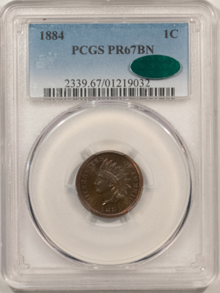 CAC Approved Coins 1884 PROOF INDIAN CENT – PCGS PR-67 BN, STUNNING, SUPERB GEM & CAC APPROVED!