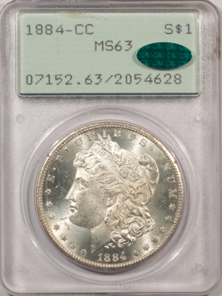 CAC Approved Coins 1884-CC $1 MORGAN DOLLAR – PCGS MS-63 RATTLER HOLDER! CARSON CITY! CAC APPROVED!