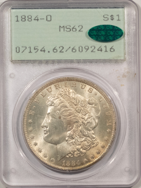 CAC Approved Coins 1884-O $1 MORGAN DOLLAR – PCGS MS-62, RATTLER HOLDER! CAC APPROVED!
