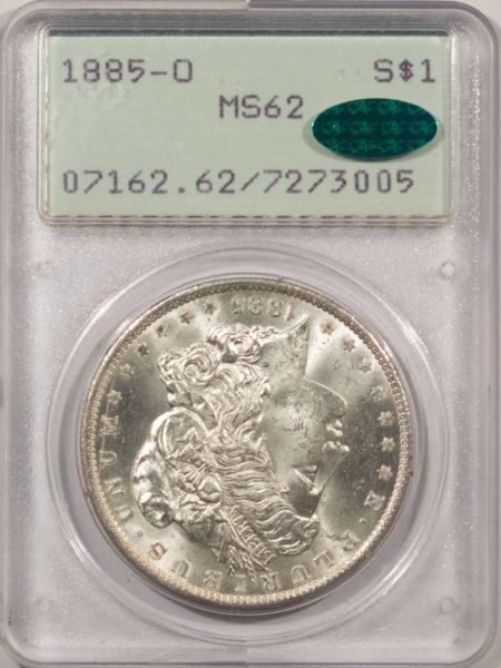 CAC Approved Coins 1885-O $1 MORGAN DOLLAR – PCGS MS-62, RATTLER HOLDER! CAC APPROVED!