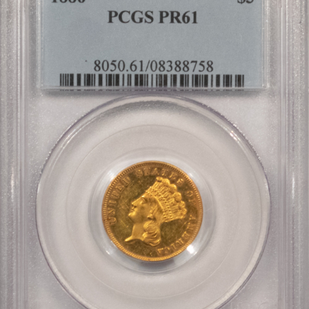 $3 1886 $3 PROOF GOLD PRINCESS – PCGS PR-61, RARE! 142 MINTAGE! UNDER 100 KNOWN!